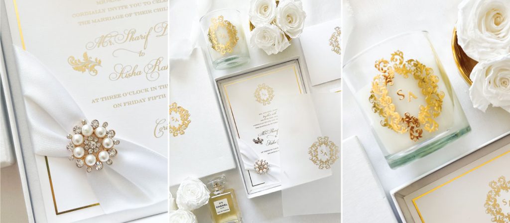 White & Gold Wedding Bespoke Invitation in a Box by Leonie Gordon London