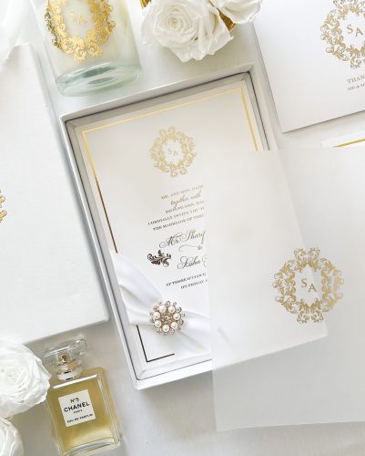 White and Gold Luxury, Bespoke Wedding Invitation in a Box