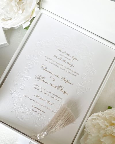 Bespoke Gold & White Wedding Invitation in Box by Leonie Gordon Design