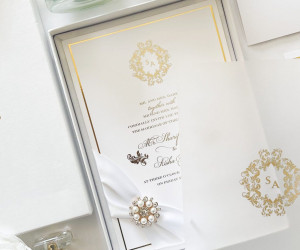 Gold and White Wedding Invitation in a Box, Leonie Gordon London